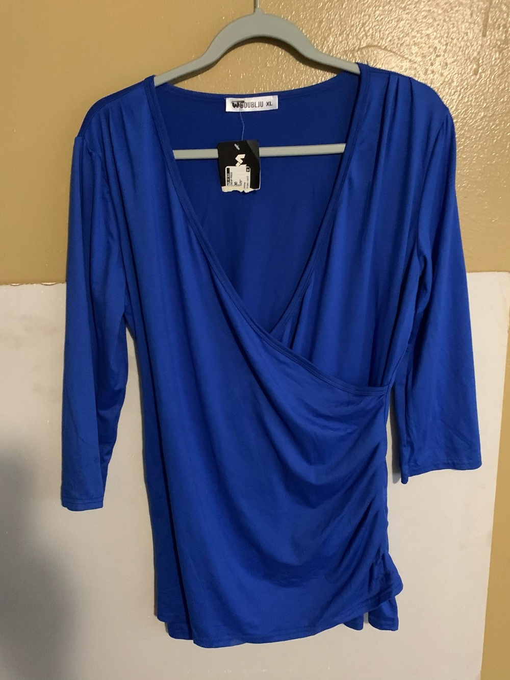 Doublju Royal Blue Wrap-Front Tunic Top
